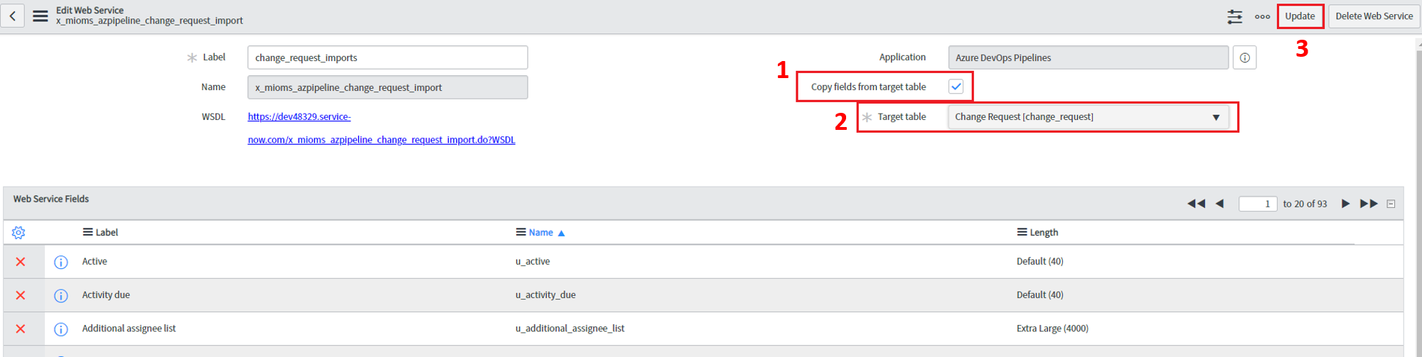 Update import set table